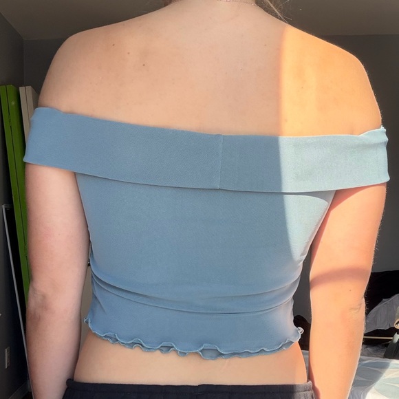 Motel Rocks Slate Off-Shoulder Mesh Crop Top | Size M - Picture 4 of 6